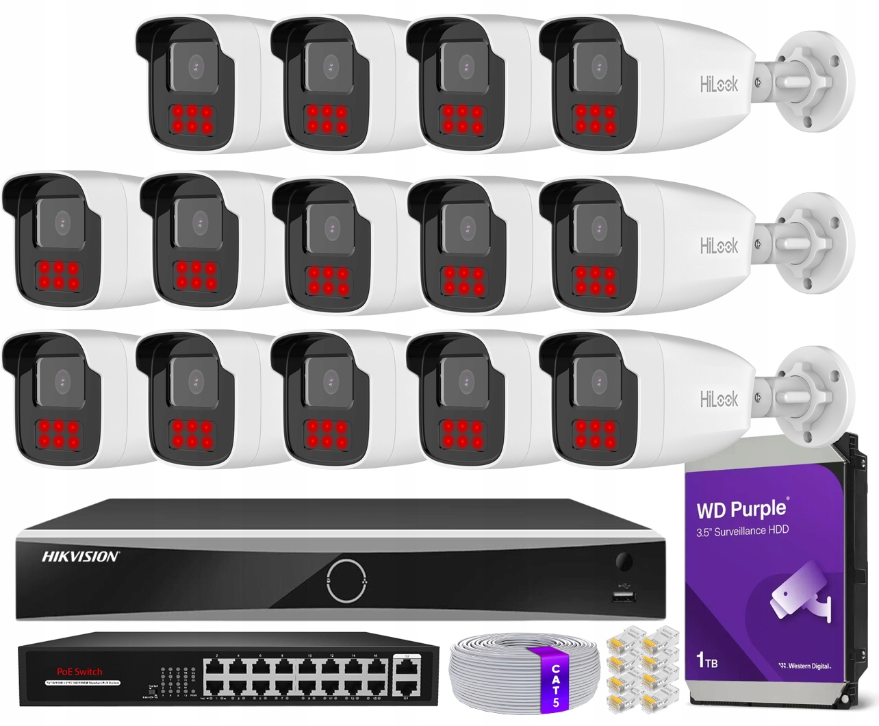 Sada pro monitorování Ip 14 kamer 4Mpx IR50m PoE DS-7616NXI-K2 AcuSense