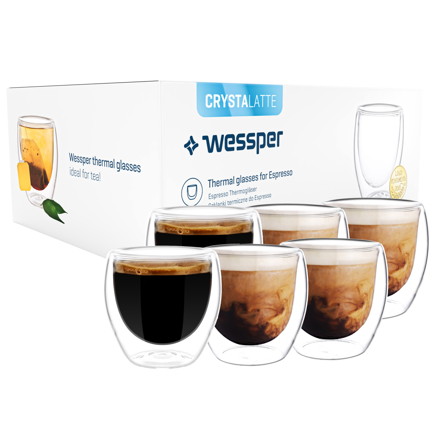 

6x Filiżanka do espresso 80 ml z podwójną ścianką