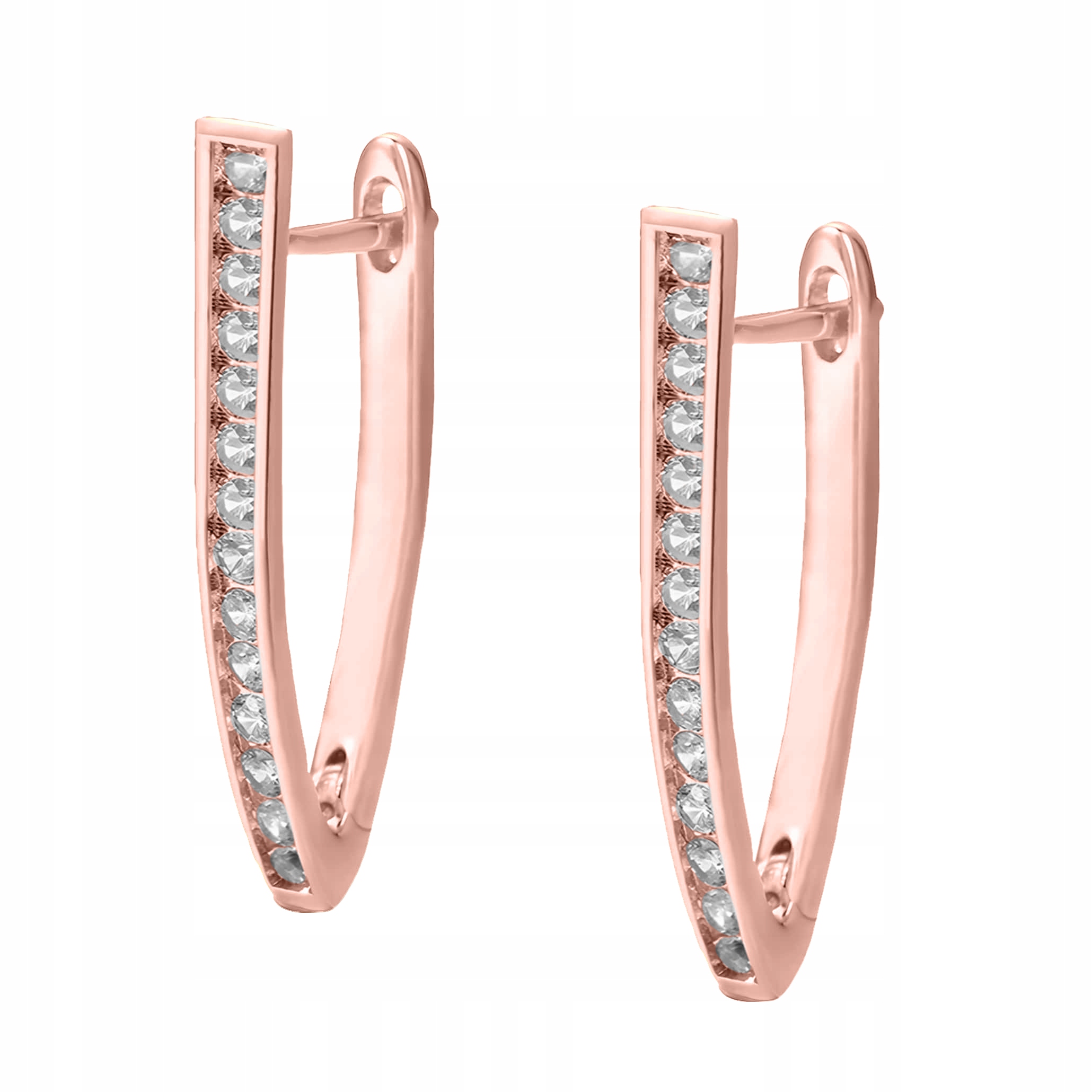 Růžové Elegantní Náušnice Anglické Zapínání Písmeno V s Zirkony s925