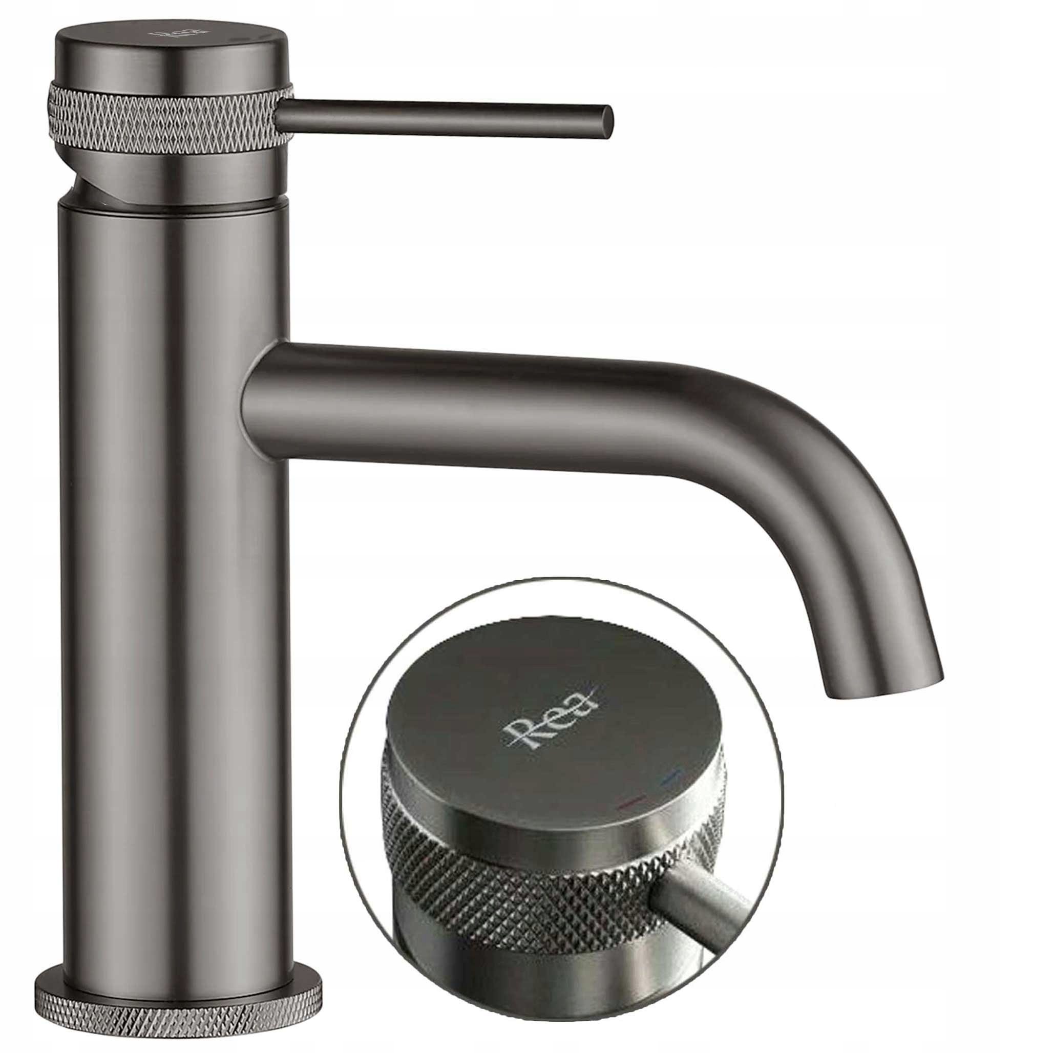 Nízka stojanková umývadlová batéria Rea Lungo Grip Titan Sivá Radelková