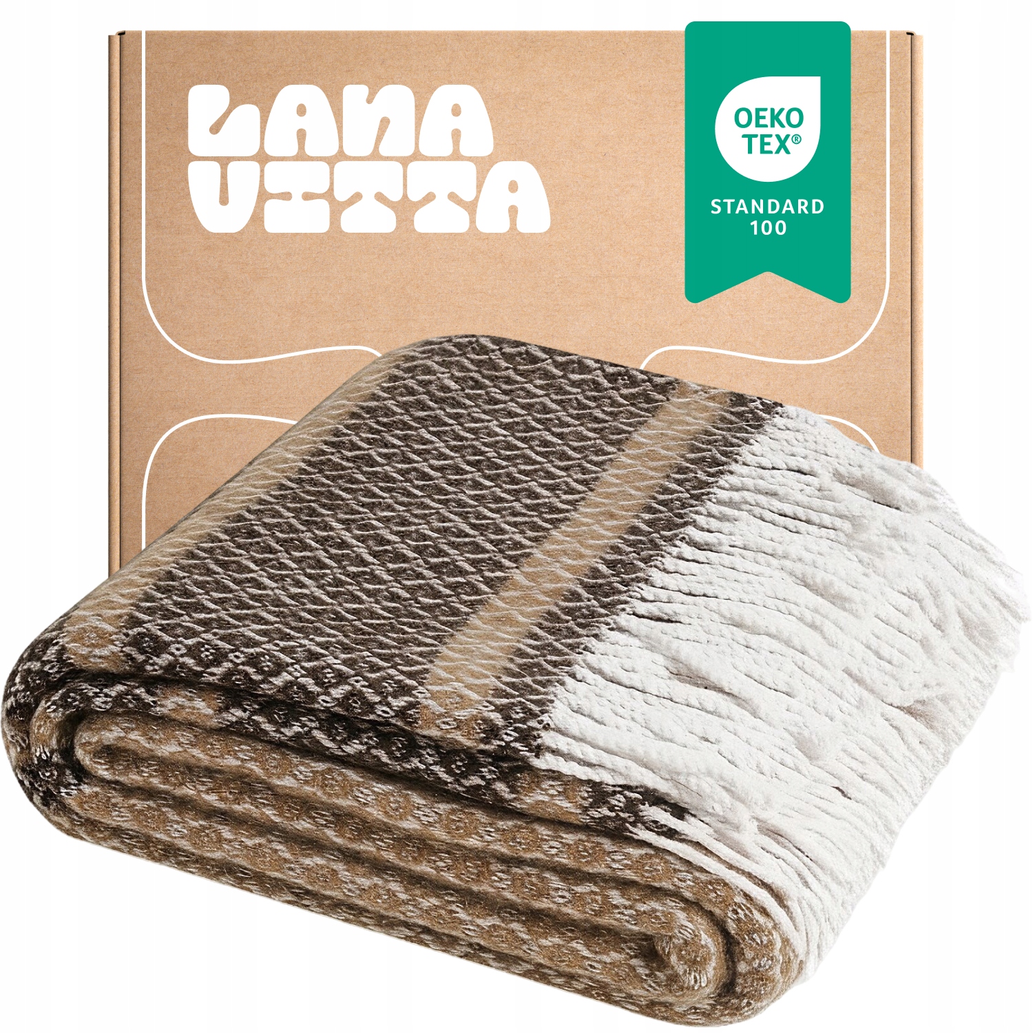 Polovlněná deka „Soft“ Přehoz na postel Pled Béžová 140 x 200 cm