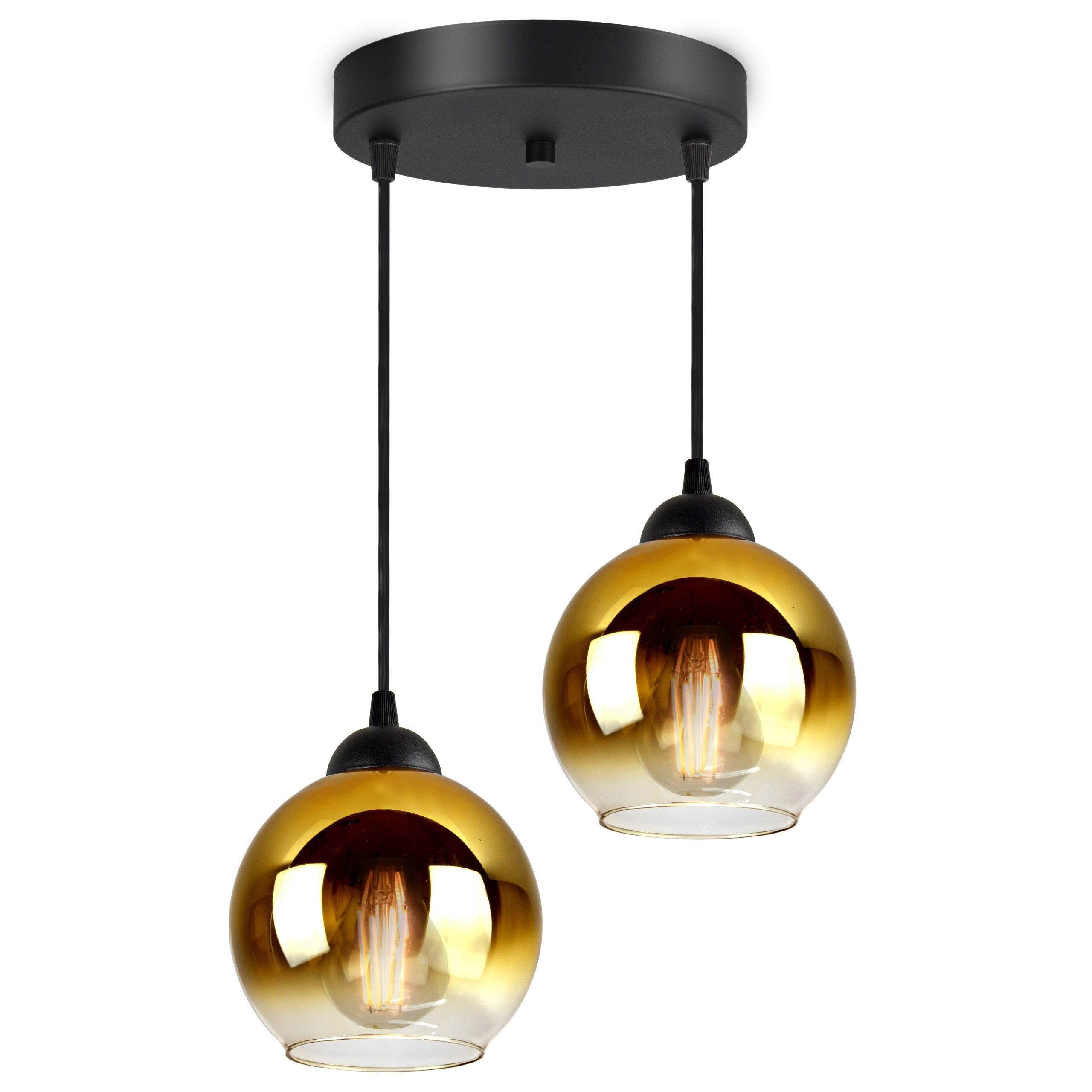 

Lampa Wisząca Żyrandol Dwie szklane Złote Kule Led
