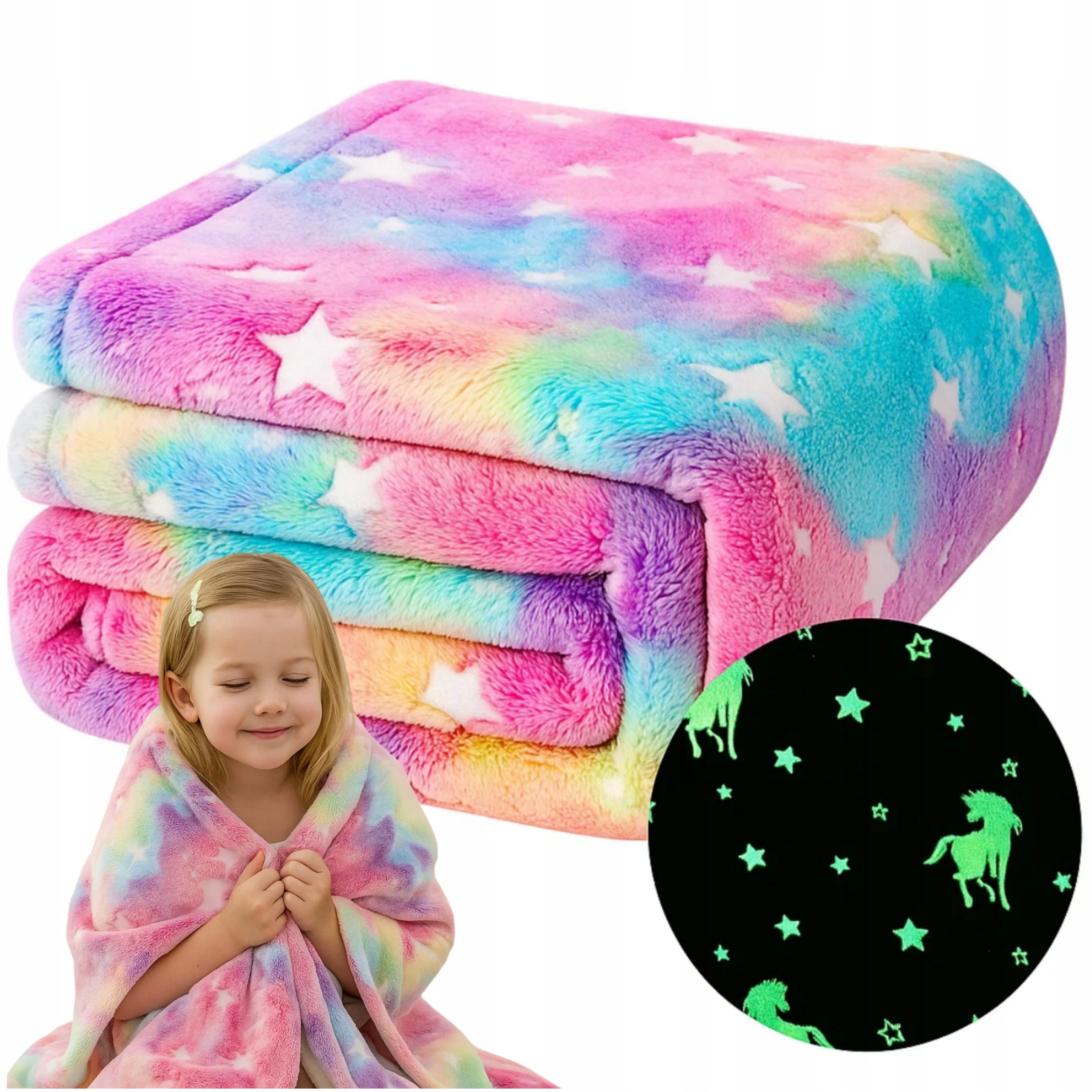 СВЕТЯЩЕЕСЯ В ТЕМНОТЕ ОДЕЯЛО 150X200 ЕДИНОРОГ МЯГКИЙ ПРИЯТНЫЙ ПЛЕД ДЛЯ ДЕТЕЙ