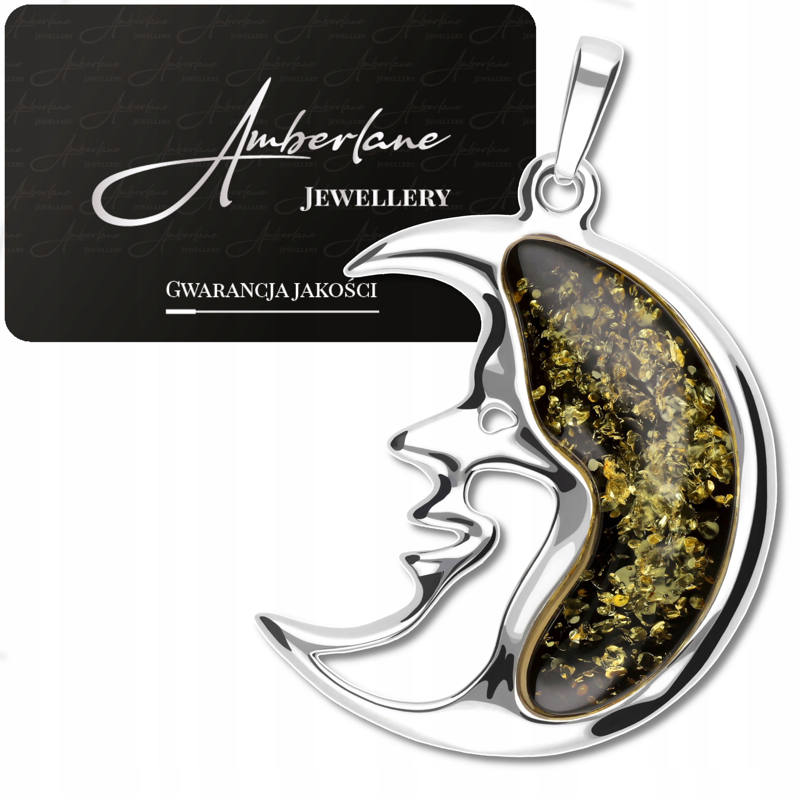 Přívěsek/ Přívěsek Měsíc se zeleným baltským jantarem *stříbro 925*