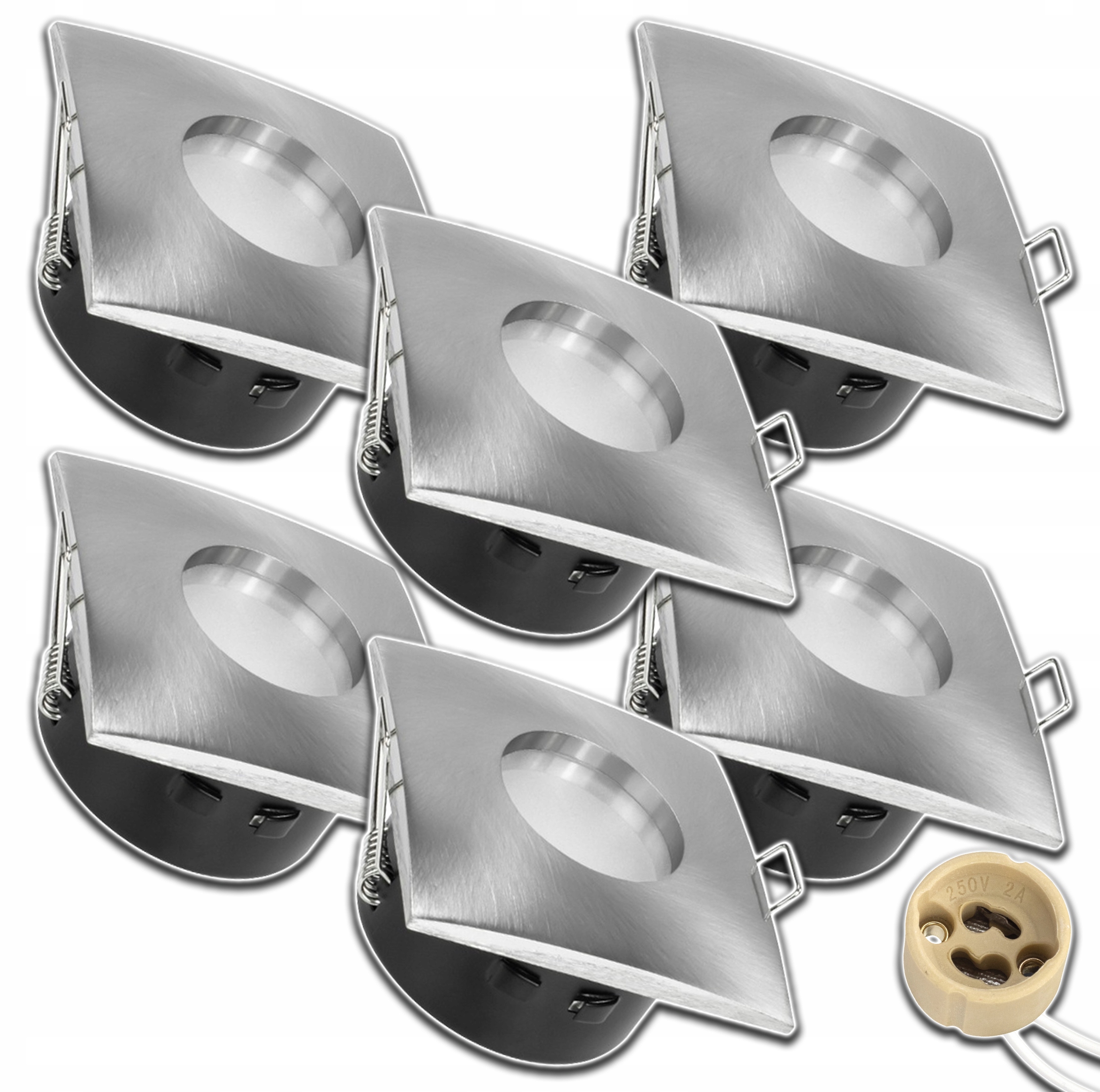 6x Stříbrná Objímka Čtverec Hermetická Vodotěsná Stropní Halogenová Zásuvka GU10