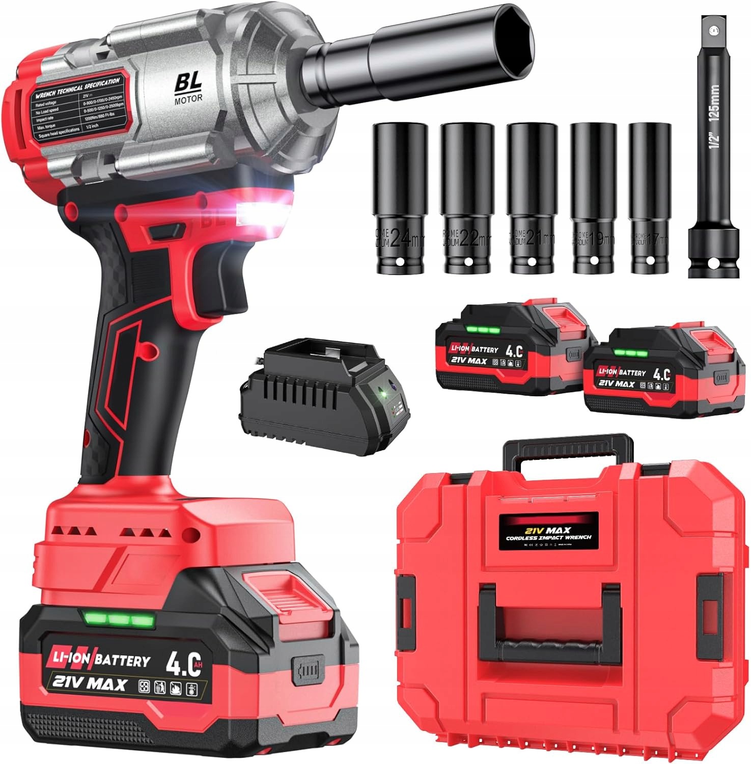 Xiazir Rázový uťahovák 1200 Nm 21V 2x4Ah BS-2