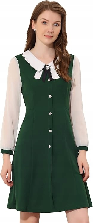 Šaty S Dlouhým Rukávem Vel M Kontrastní Límec Knoflíky Módní