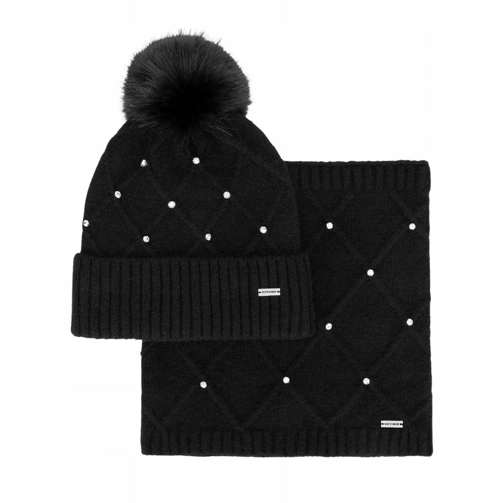Dámská sada: čepice a nákrčník Wittchen 101-SF-206-1 s krystalky, černá