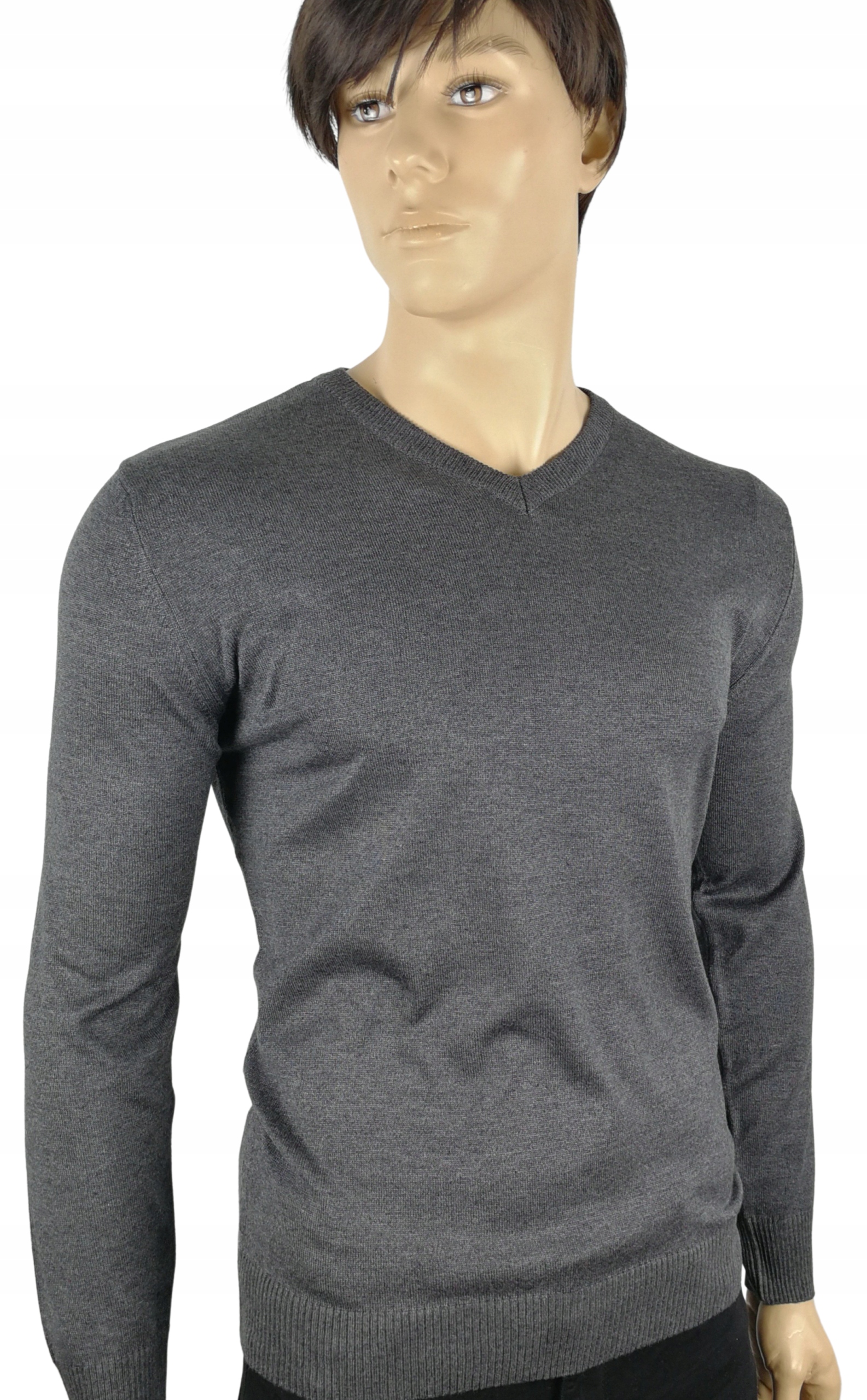 

Elegancki polski sweter V szpic Top szary XXL