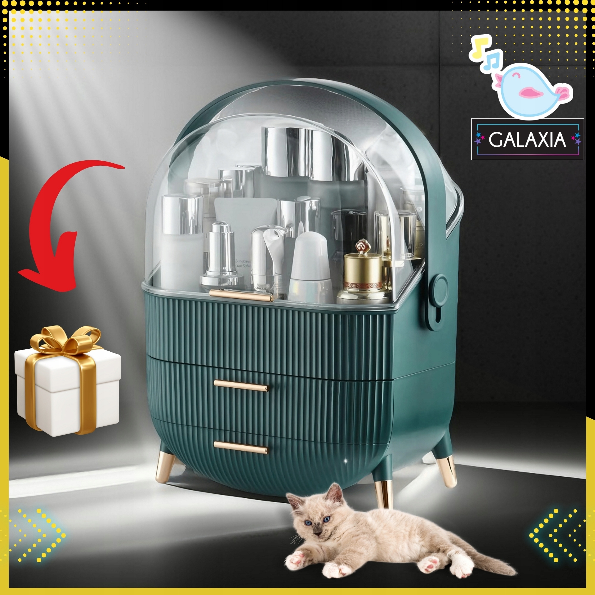 ORGANIZER NA KOSMETYKI Kuferek Pojemnik Szkatułka Kosmetyczka Damska DUŻA Kod producenta Kosmetyczka Przezroszysta Duży GALAXIA