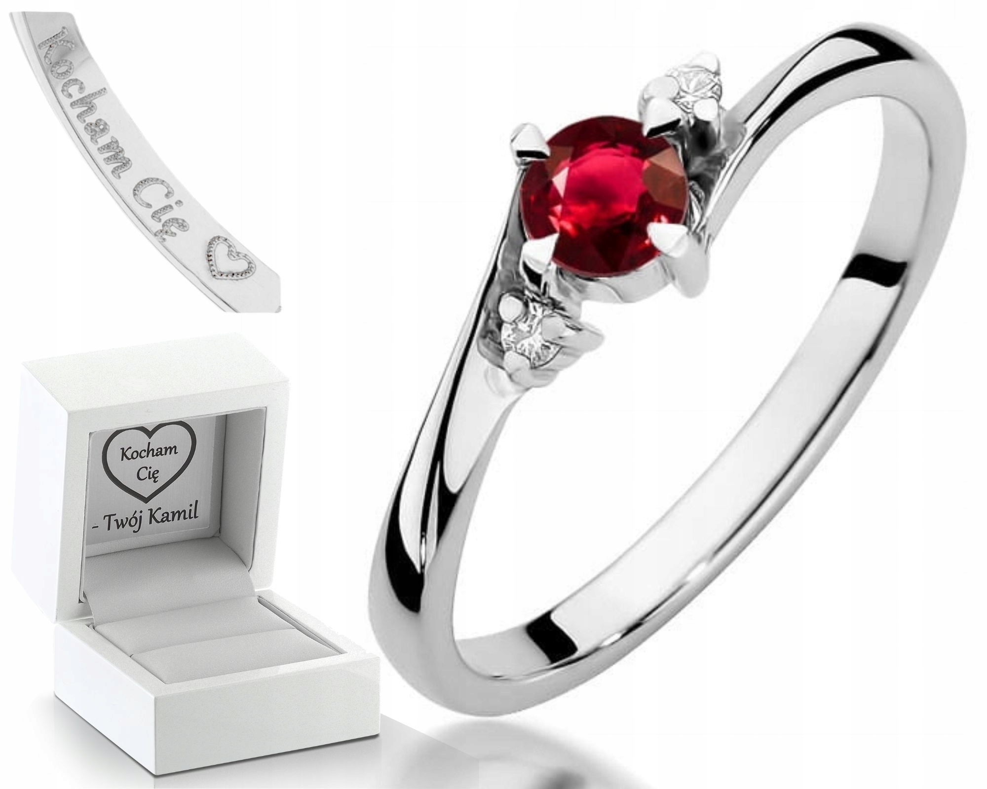 Zásnubní Prstýnek Rubín Brilianty Bílé Zlato Gravírování 585 Dárek