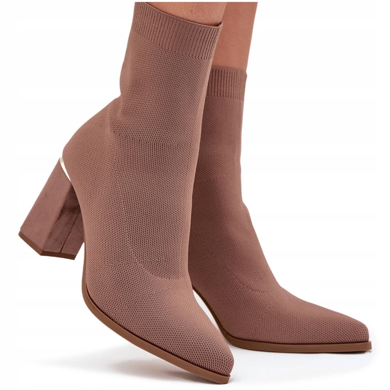 Dámské Kotníkové Boty Látkové Podpatek Sloupek Zlatý Zasouvací Prvek Béžová 39