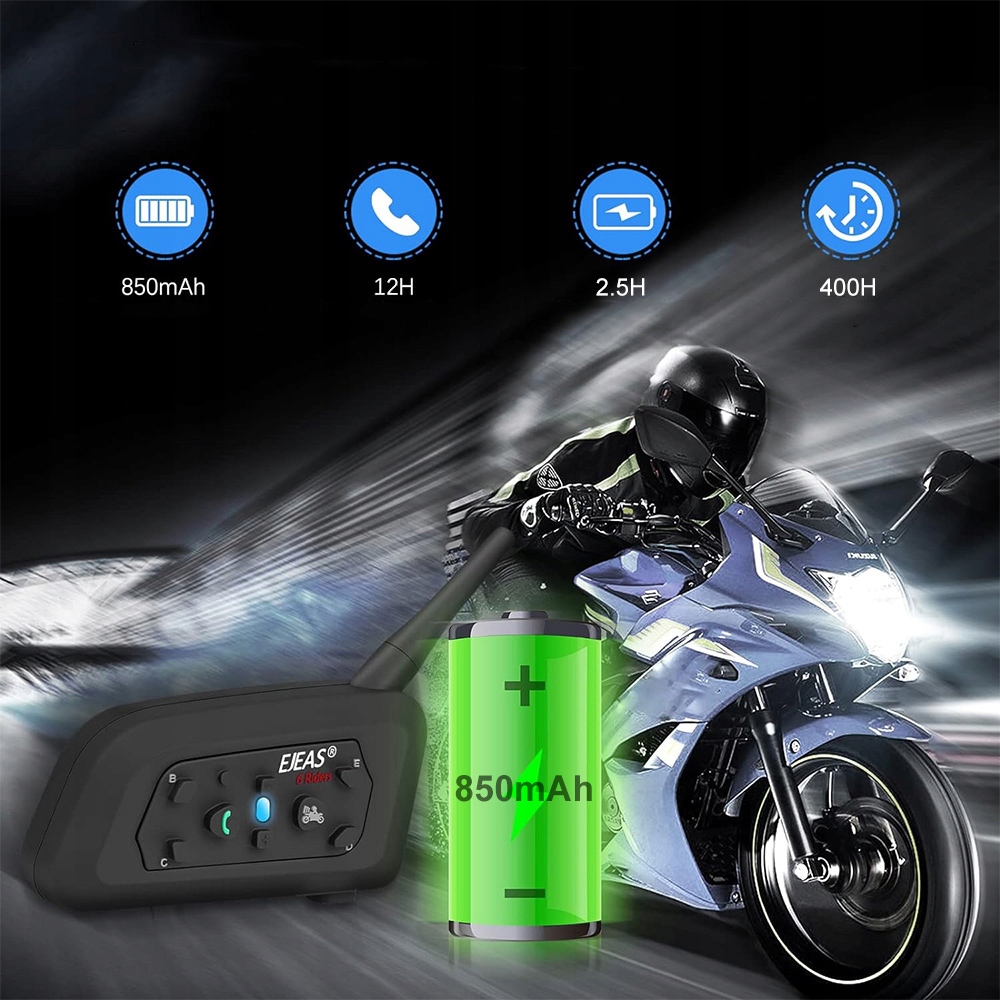 2x INTERKOM INTERCOM MOTOCYKLOWY EJEAS V6 PRO Bluetooth 5.1 NA KASK Typ mikrofonu integralny