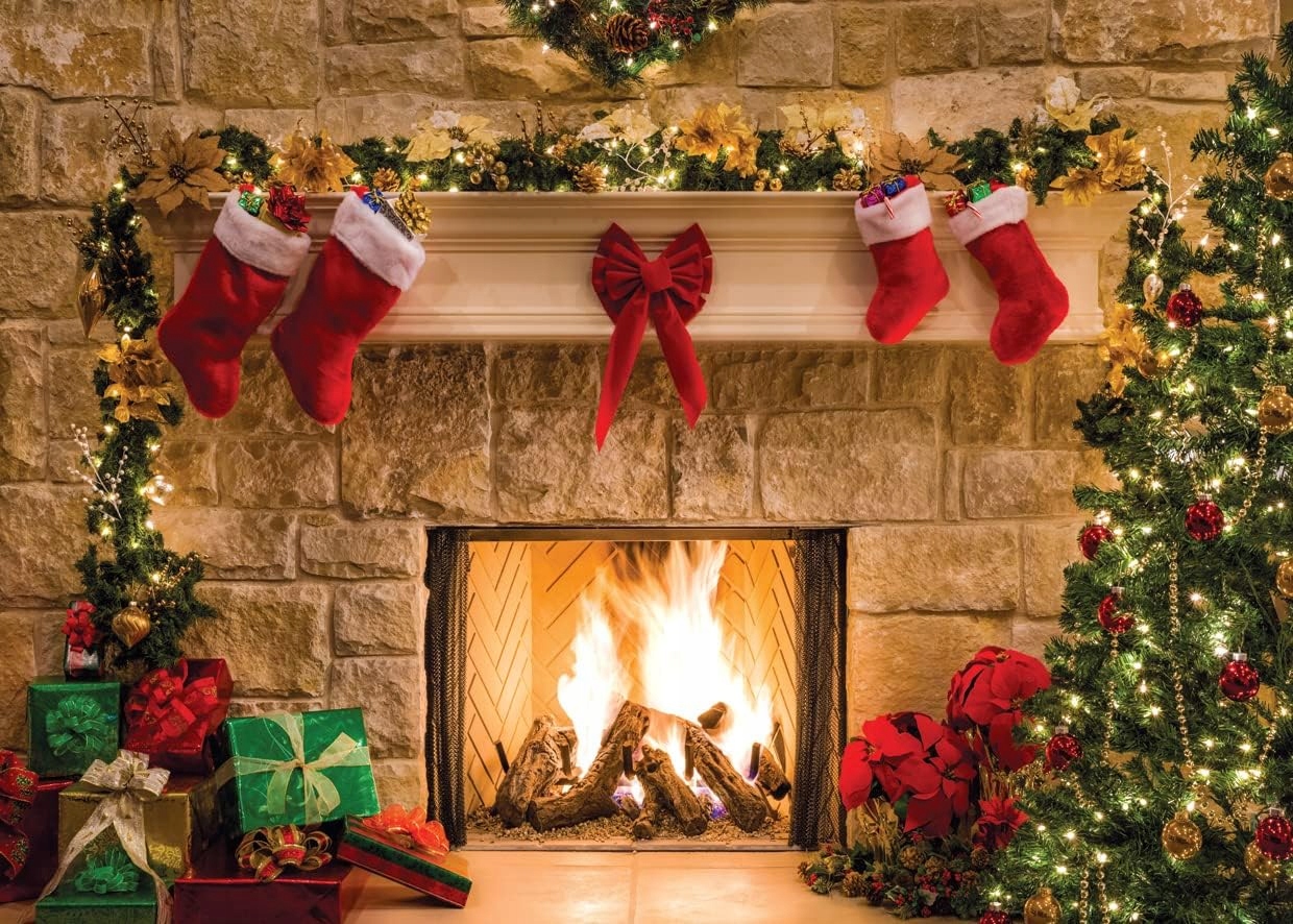 Lywygg Vánoční pozadí, krb, vánoční stromek CP-282-1008