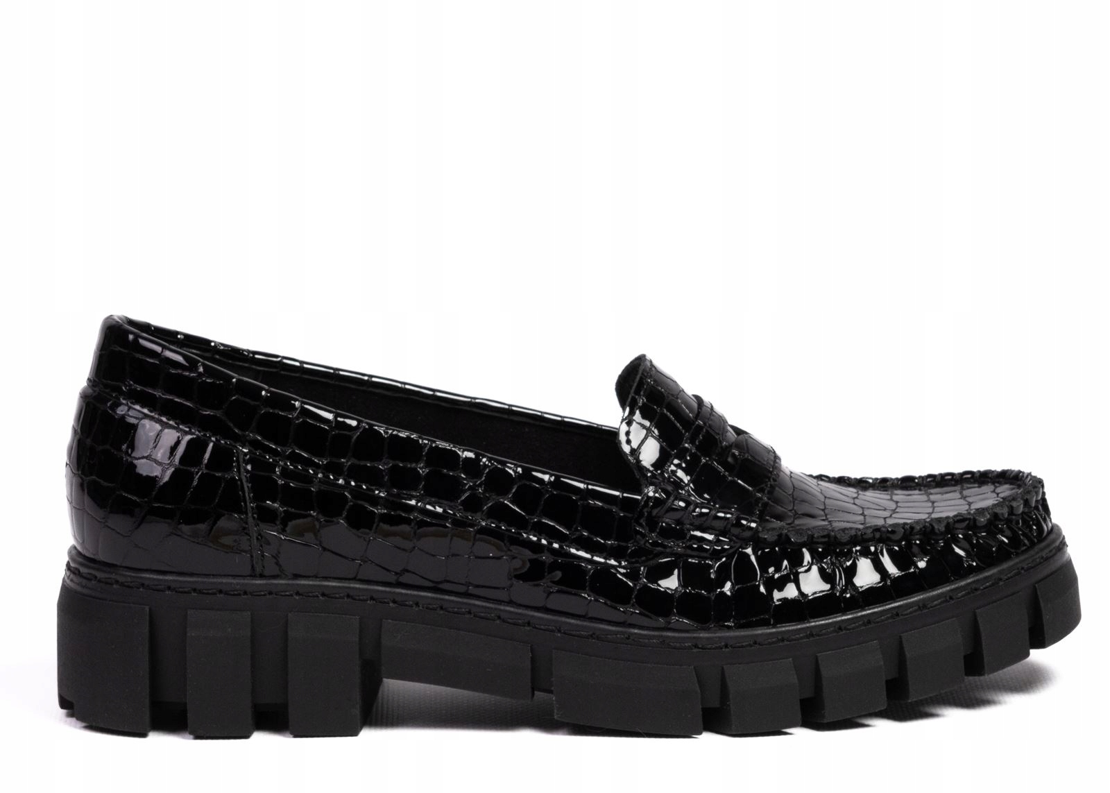 Černé Dámské Mokasíny Na Platformě Sempre Kožené Lakované Hadí 38