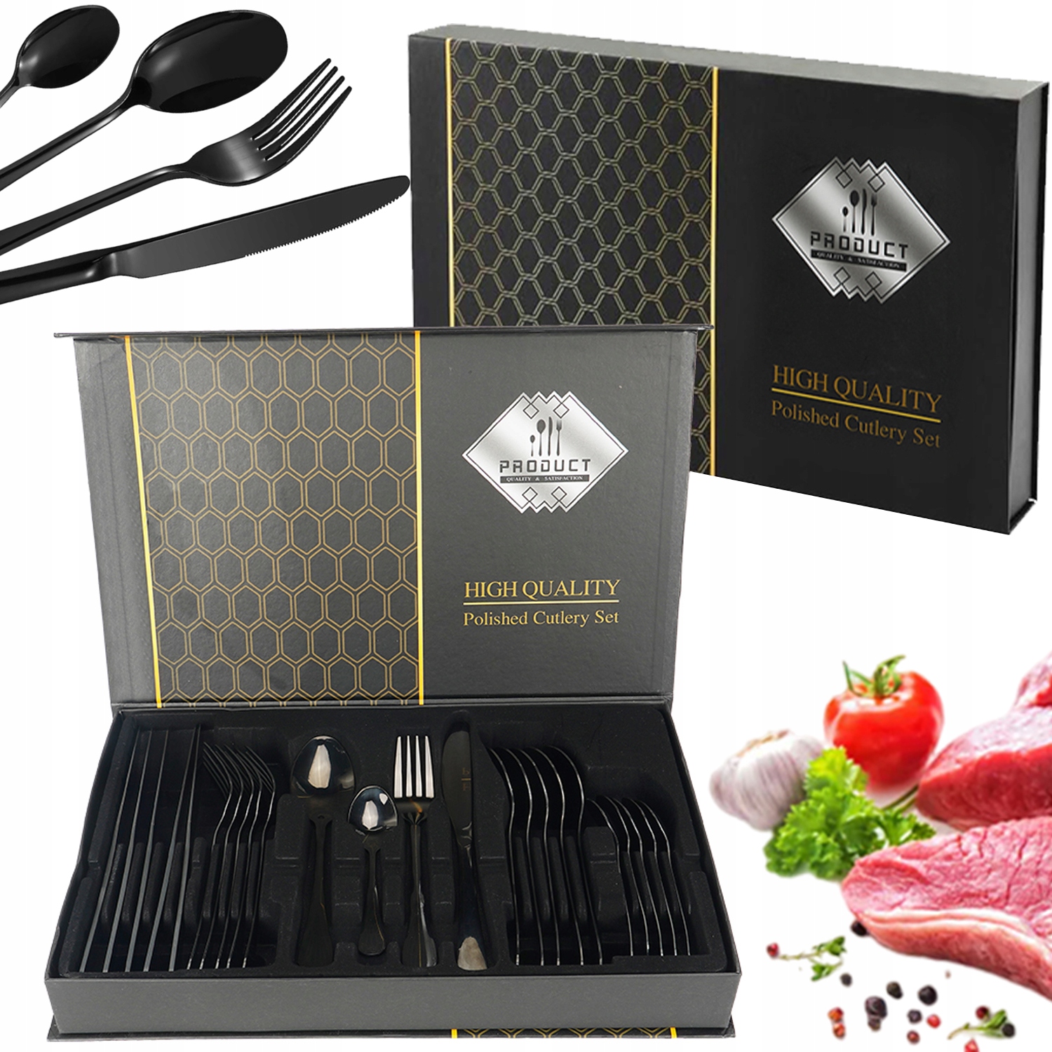 Sada Příborů 24 Kusů Zlatá Nerezová Ocel Elegantní Dárek Pro 6 Osob