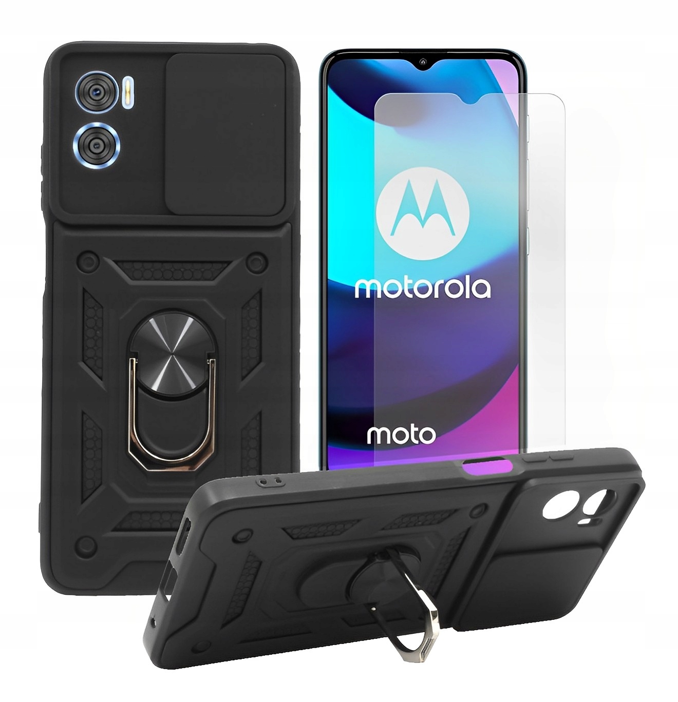 

Etui Camshield do Motorola Moto e22 e22i cza+SZKŁO