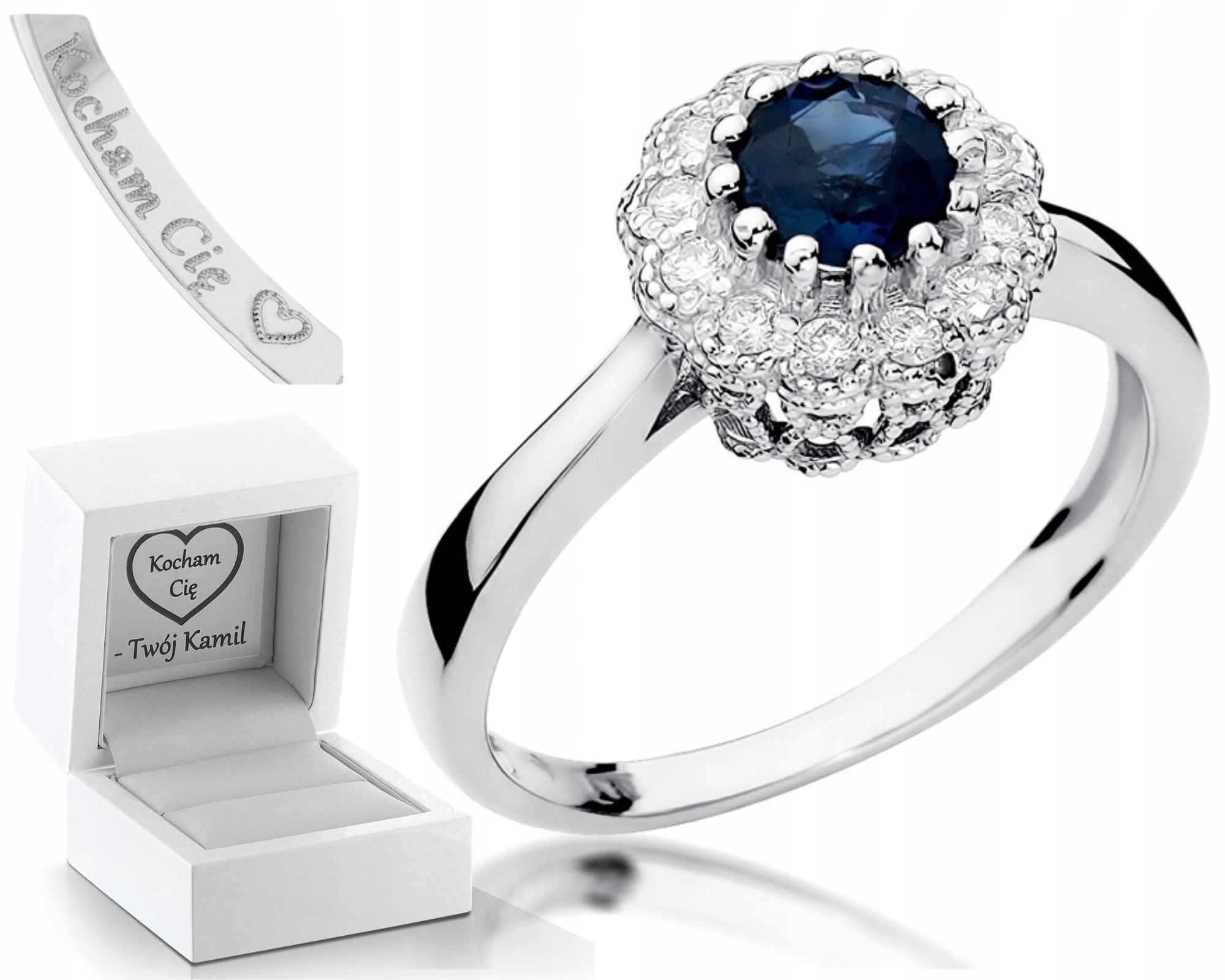 Prstýnek Safírový Briliant 0,17 Ct Gravírování Bonus