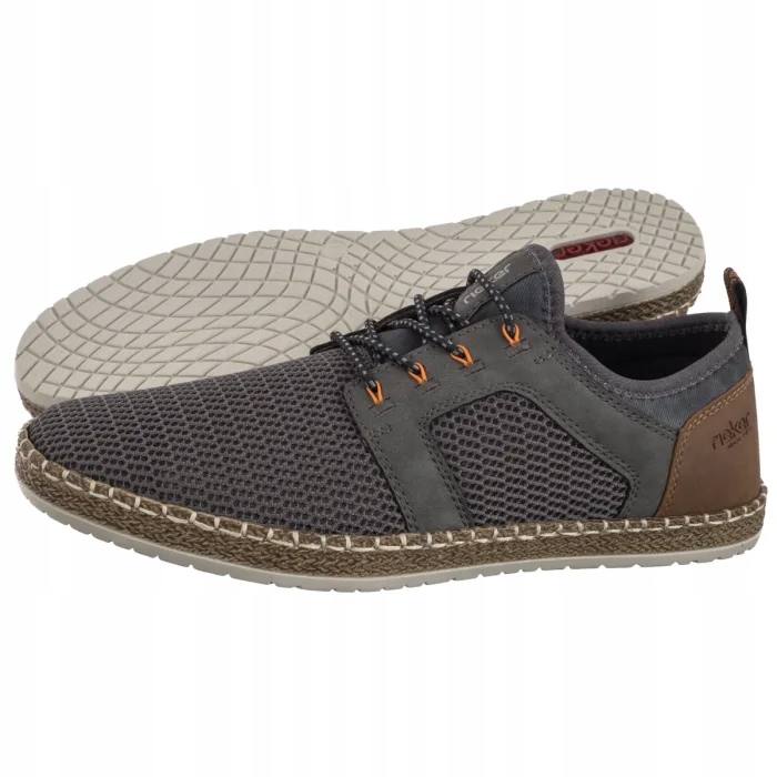 Buty Półbuty Męskie Ażurowe Rieker Szare B5252-45 Grey