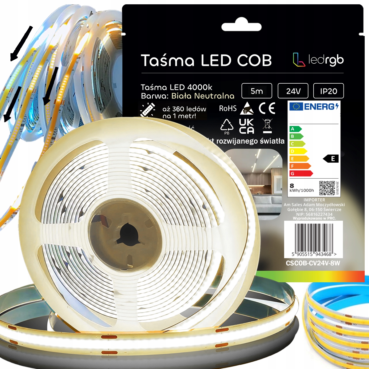 Cob Led Páska 5 m 24V 360d Bílá Neutrální 4000 Digitální Pixel Tekoucí WS2811