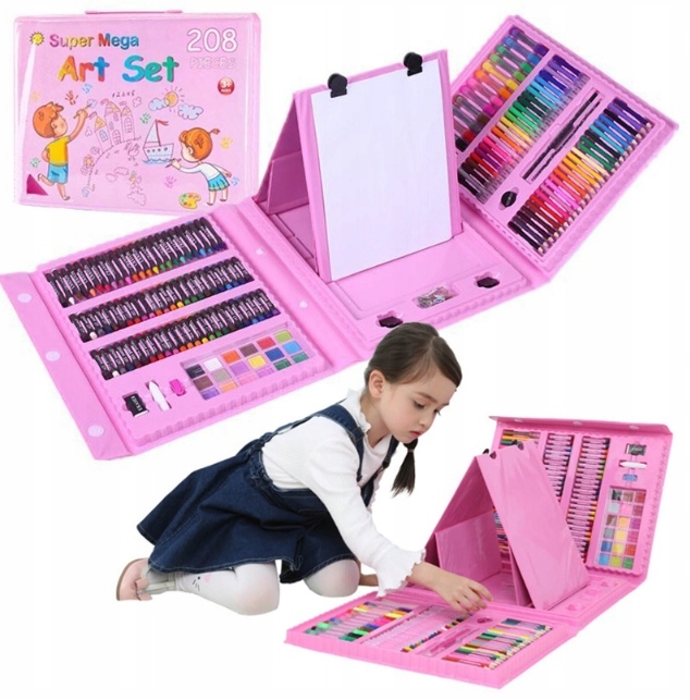 ZESTAW ARTYSTYCZNY DO RYSOWANIA 208 ELEMENTÓW DLA DZIECKA TABLICA + WALIZKA Liczba sztuk w zestawie 208 szt.