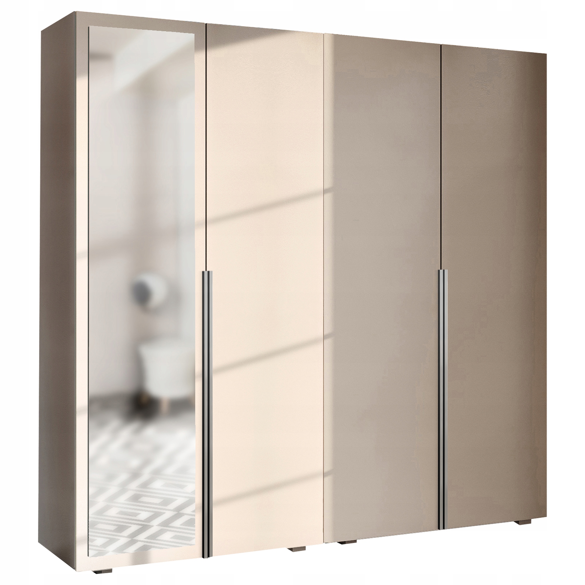 Skříň Čtyřdveřová Dvojitá 180 CM Výklopná Předsíň Béžová Aria Se Zrcadlem