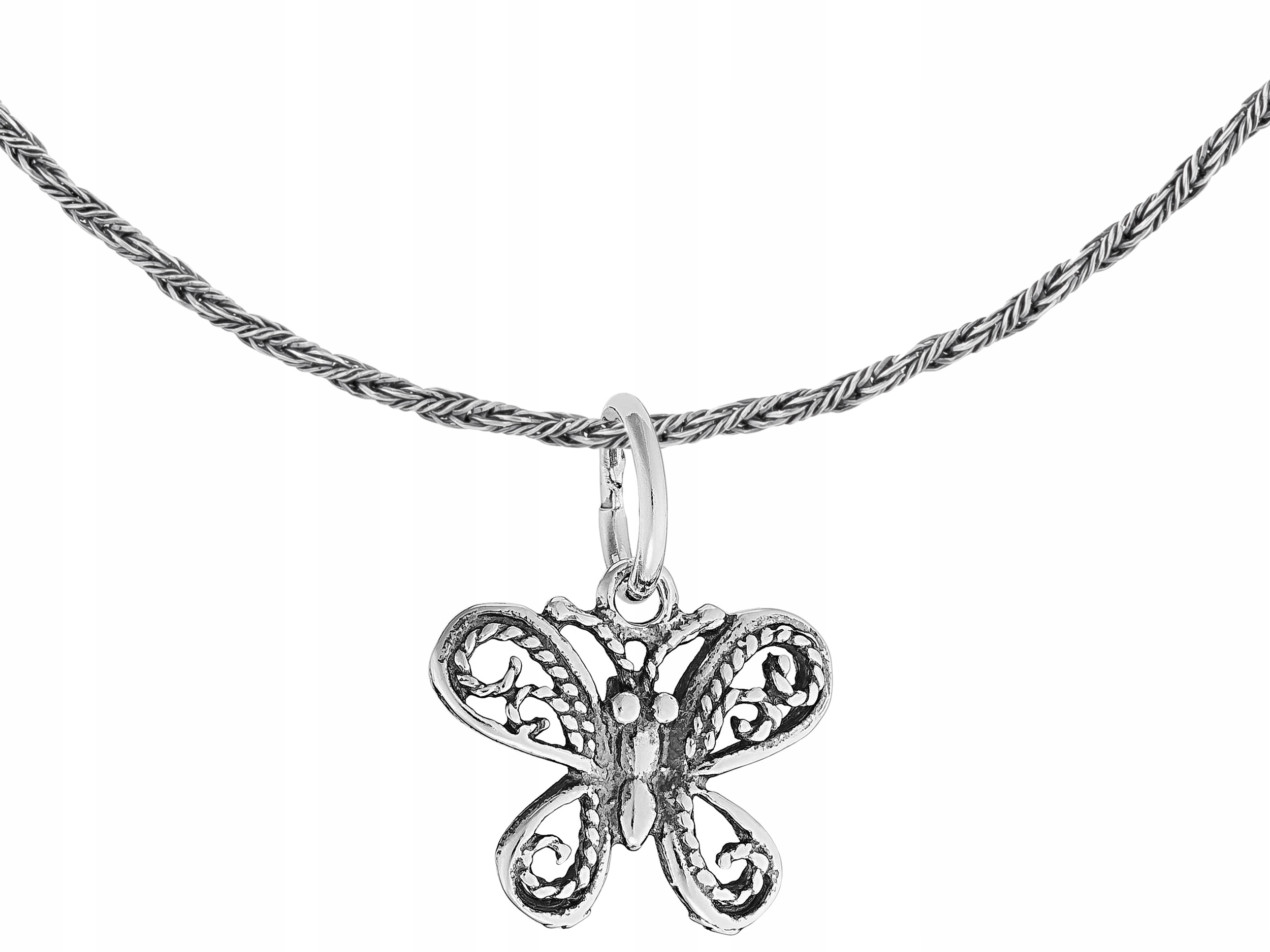 Dlouhý stříbrný oxidovaný malý náhrdelník pro ženy Motýl Stříbro 90 cm