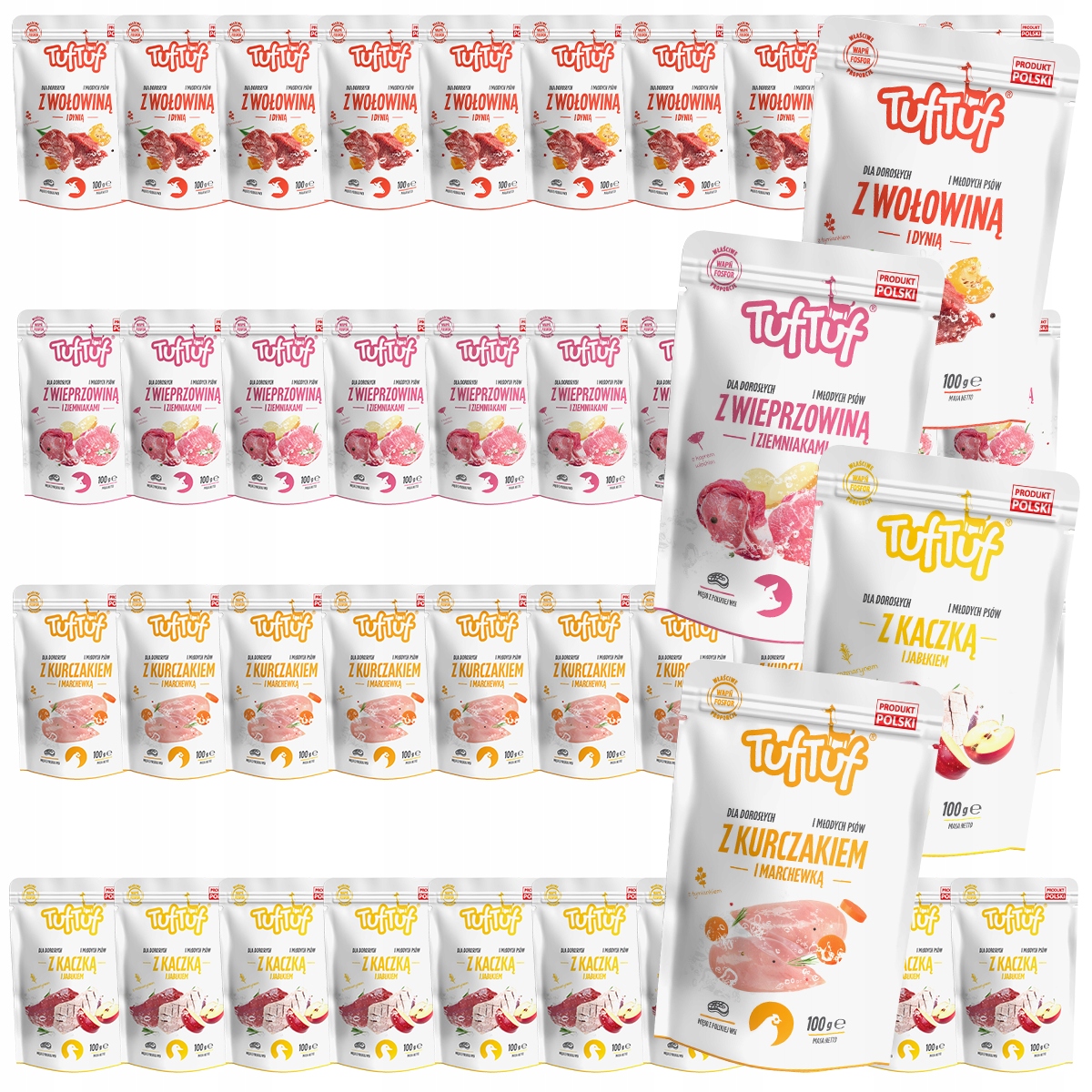 Levně Vlhké Krmivo Pro Psa TufTuf Sáček Mletá MIX Chutí Sada 48x100g