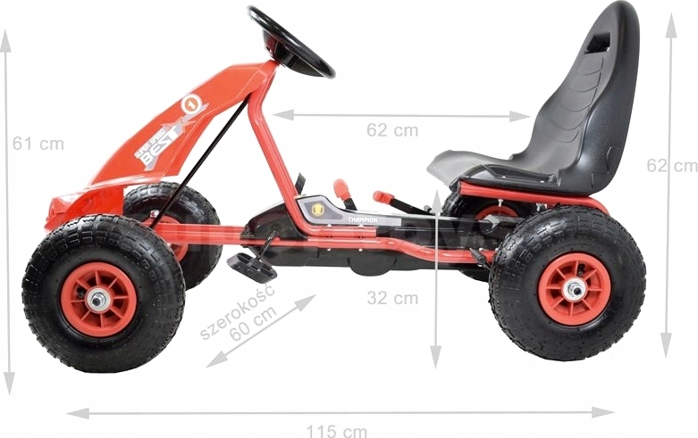 GOKART Champion NA PEDAŁY POMPOWANE KOŁA HAMULEC Szerokość pojazdu 59 cm