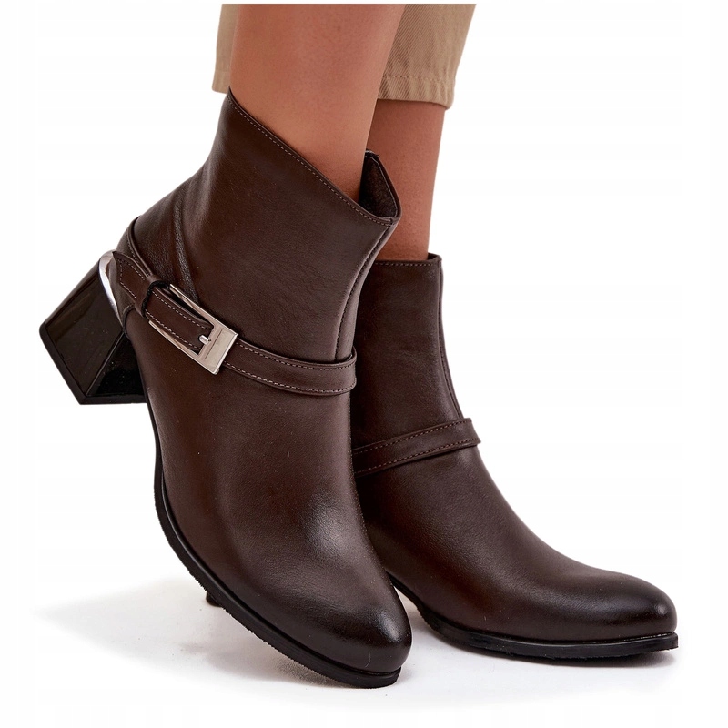 Kotníkové Boty Kůže Klocek Spona Zip Zateplené Zazoo 60562 Čokoládwe 41