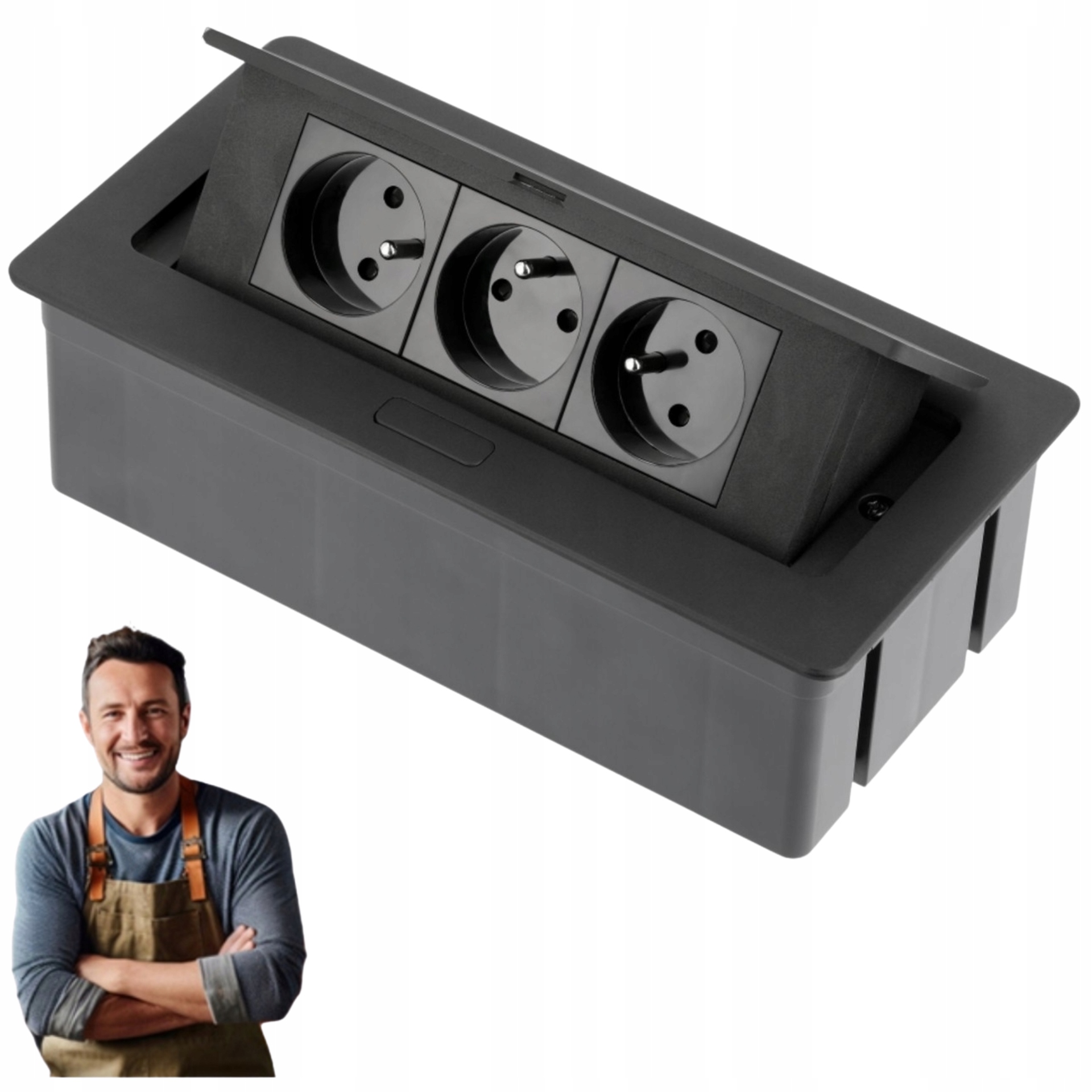 Zásuvka na desku Soft Gtv schovaná do pracovní desky 3x230V, černá