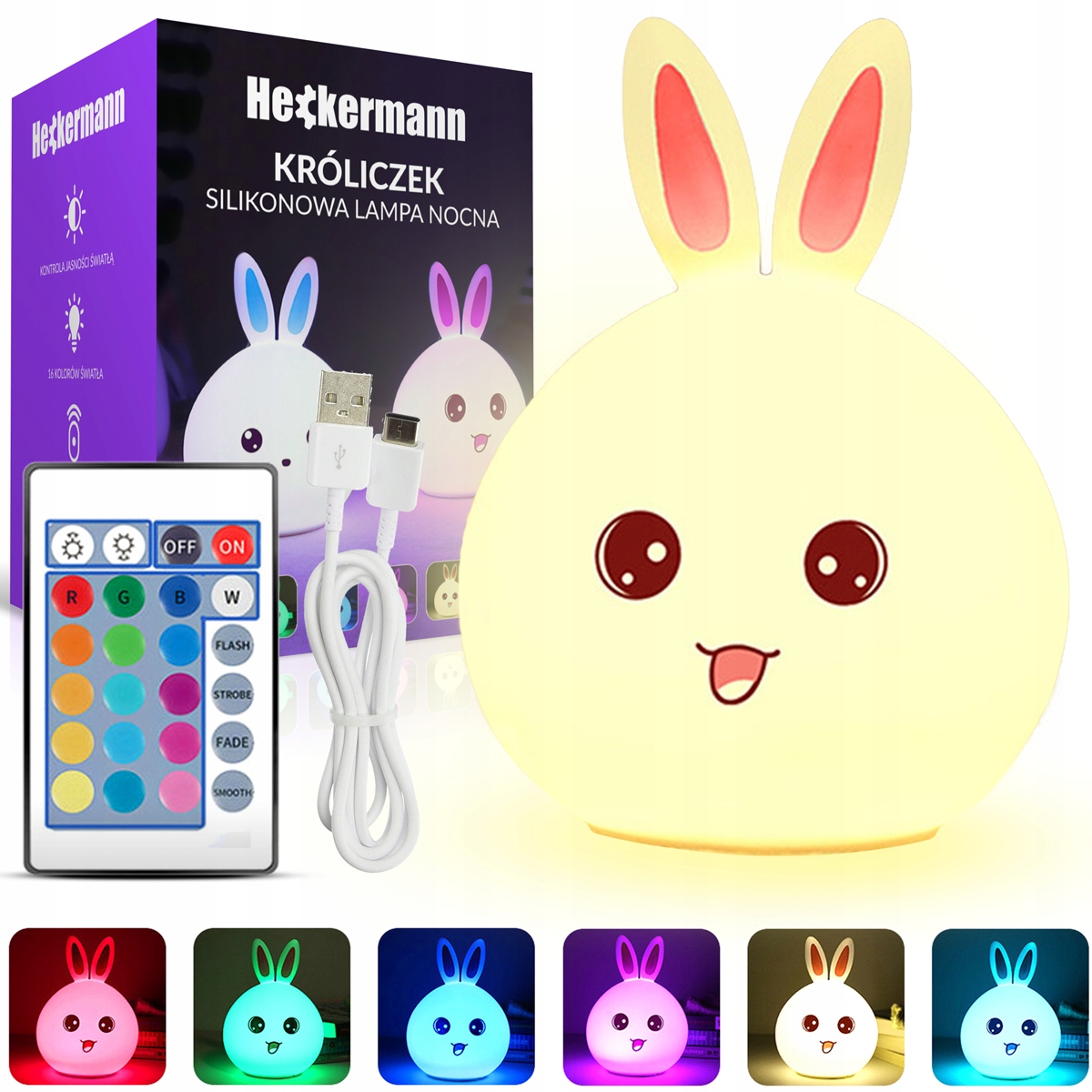 

Lampka Nocna Led Króliczek Rgb 16w1 + Pilot