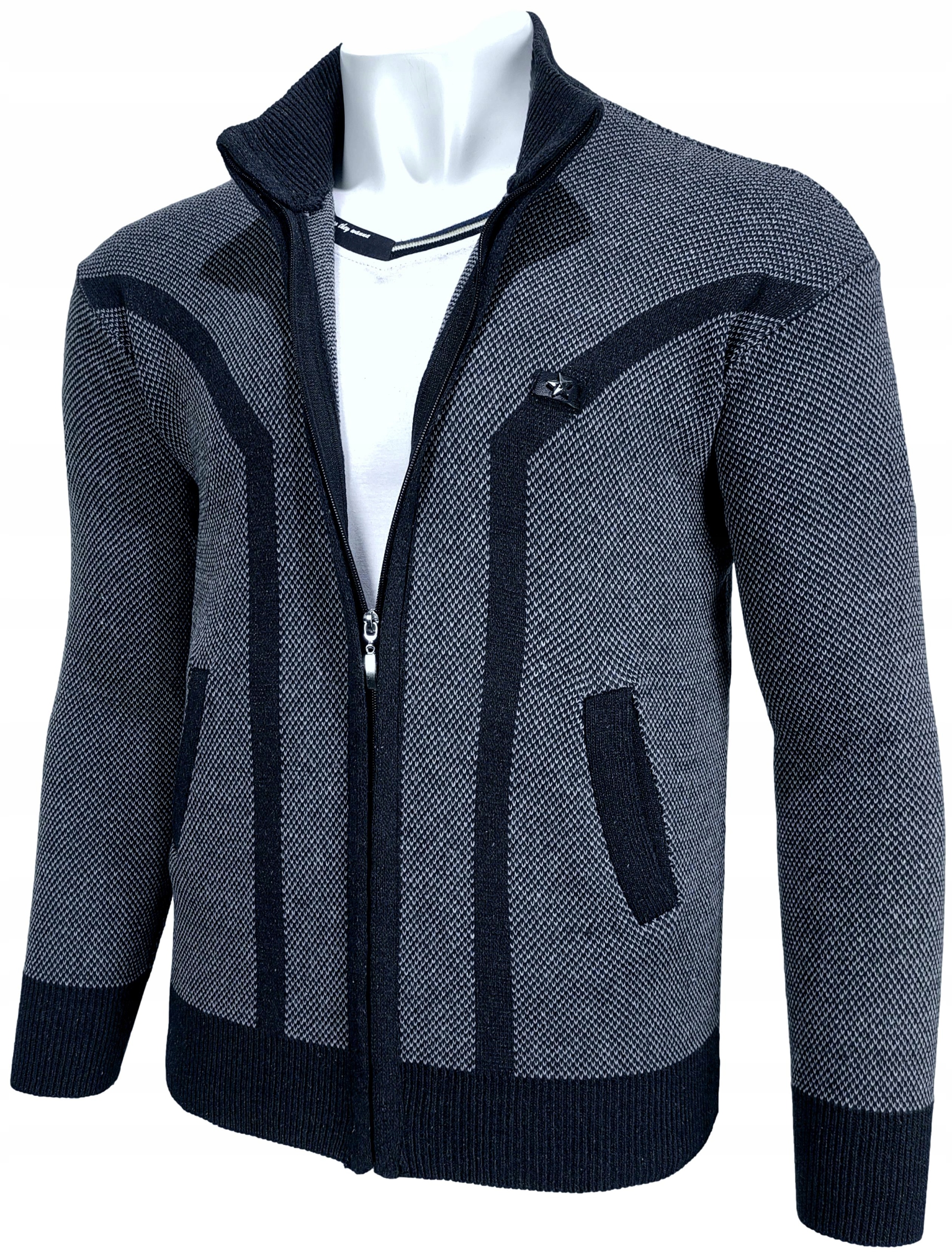 Sweter męski rozpinany granatowy R143 r. L Dekolt okrągły