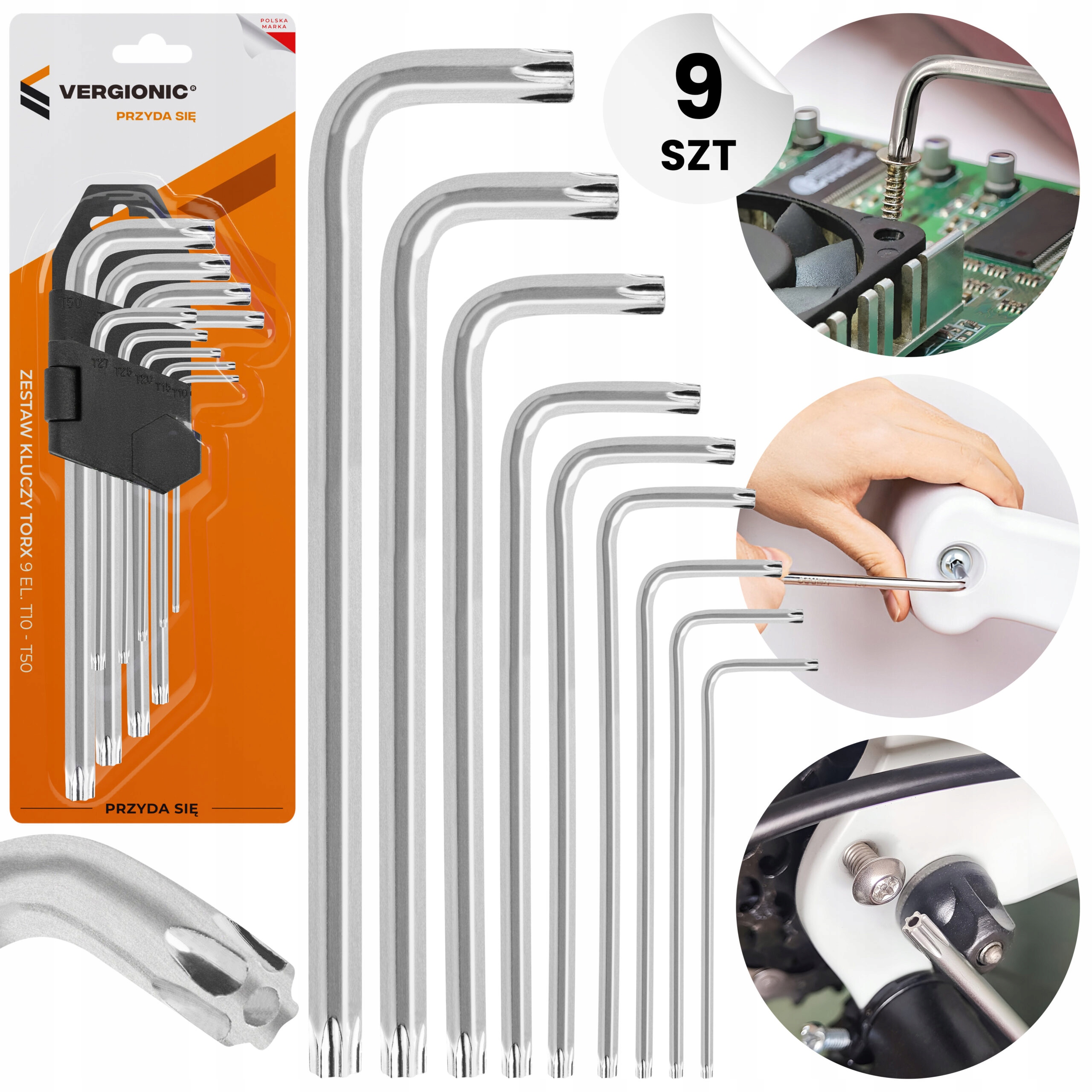 Klucze Imbusowe Imbusy Torx "L" Gwiazdkowe T10-T50 9 El. Zestaw