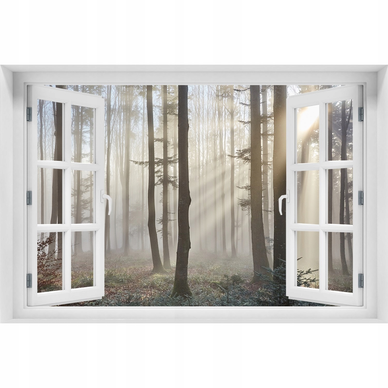 

Samoprzylepna Naklejka Okno Mgła w lesie 150x100