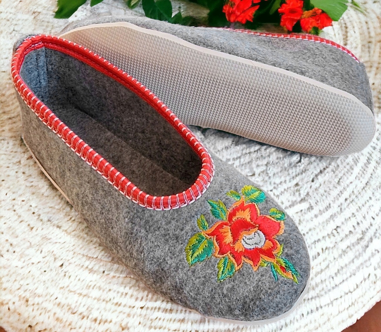 Ficowe Pantofle Haft Bambosze Stylowe Kapcie *36 Rozmiar 36