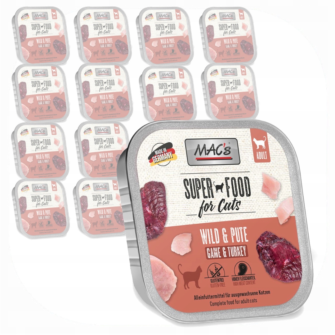 Levně MAC's Miska 16x100 g Bezobilné Mokré Krmivo Pro Kočky se zvěřinou a krůtím masem