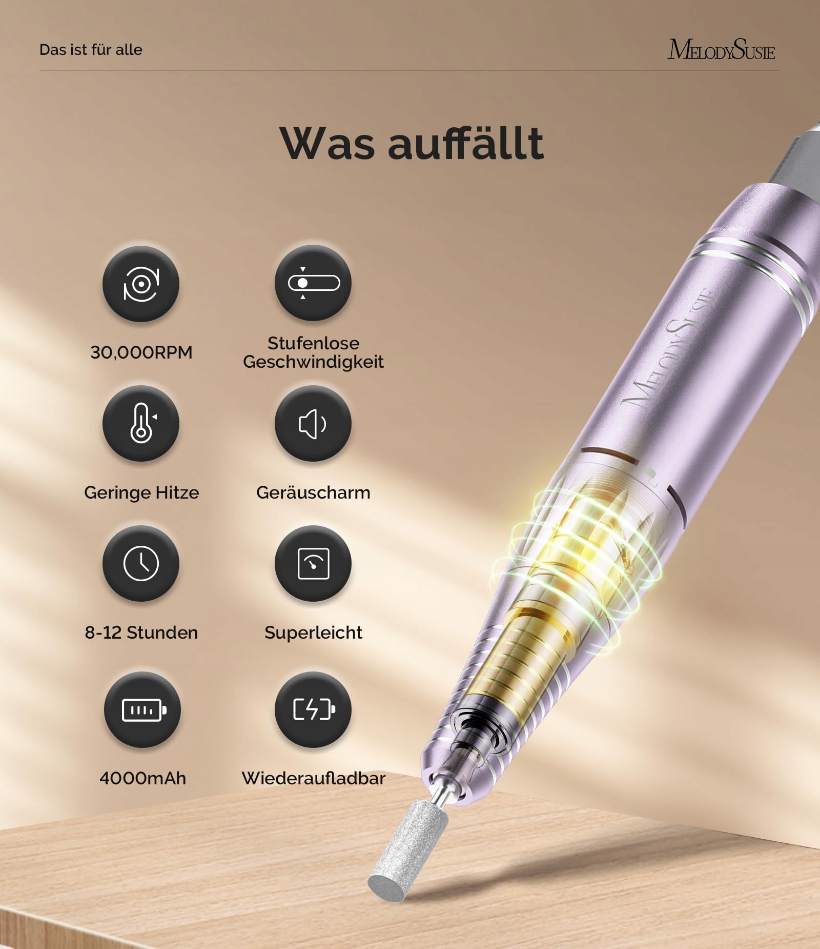 MELODYSUSIE Frezarka Do Paznokci 30000 Umin LCD Manicure Pedicure — miniatura 3