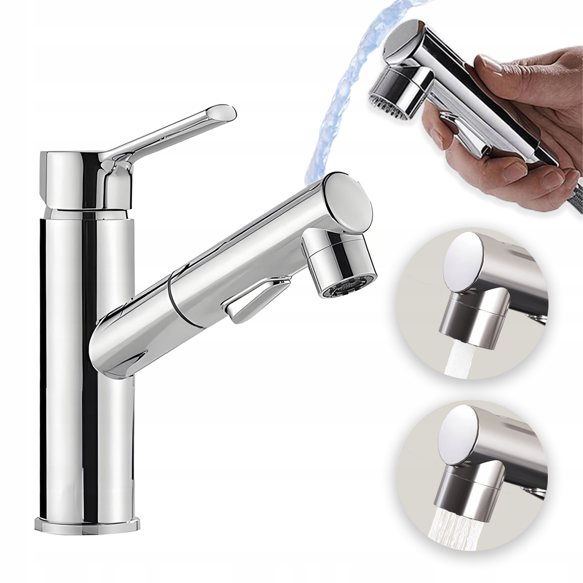 Bateria Umywalkowa Stojąca Wyciągana Wylewka Chrom