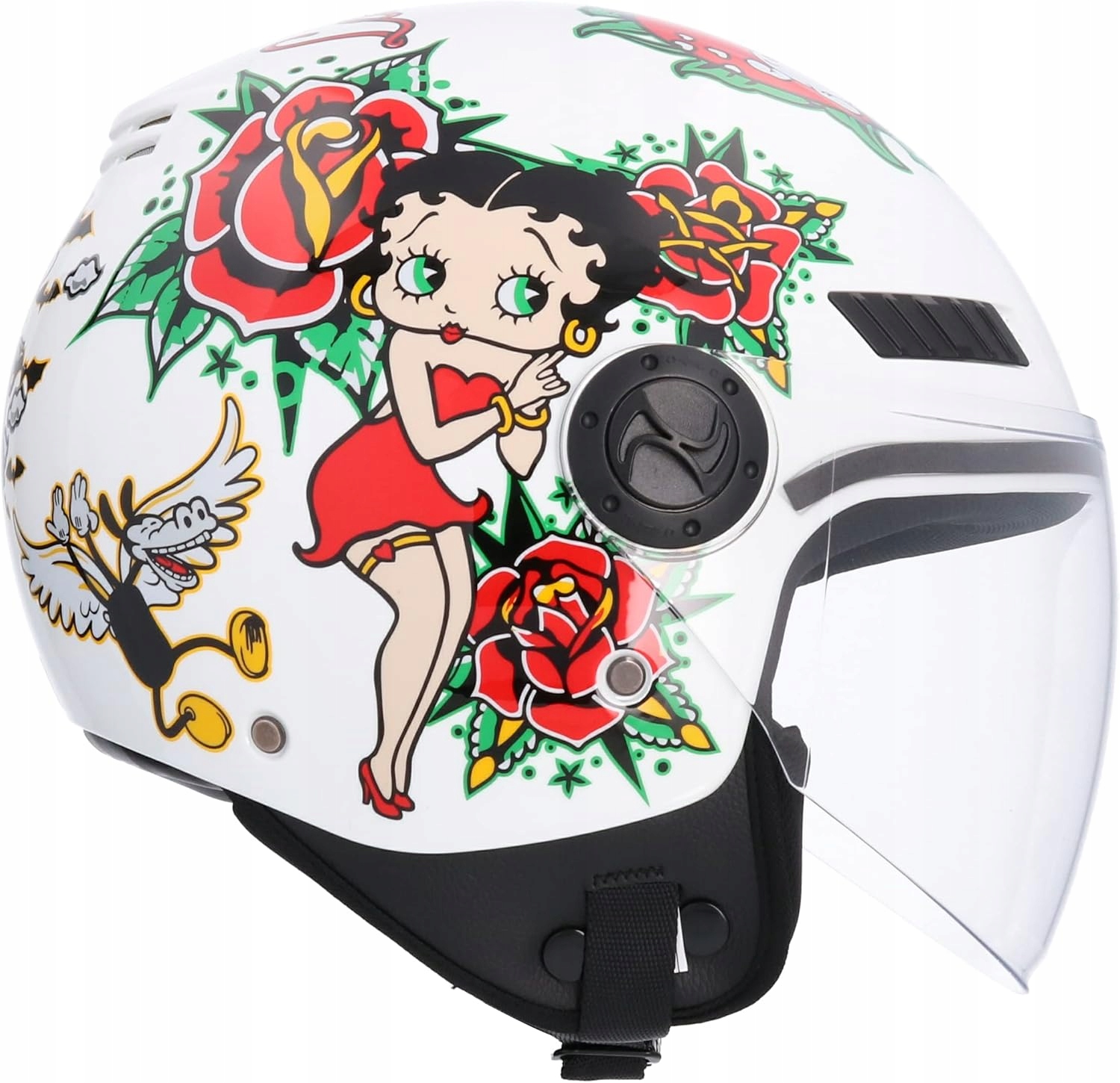 Dámska Motocyklová Prilba otvorená je Xs 54 cm Betty Boop s bielym zorníkom