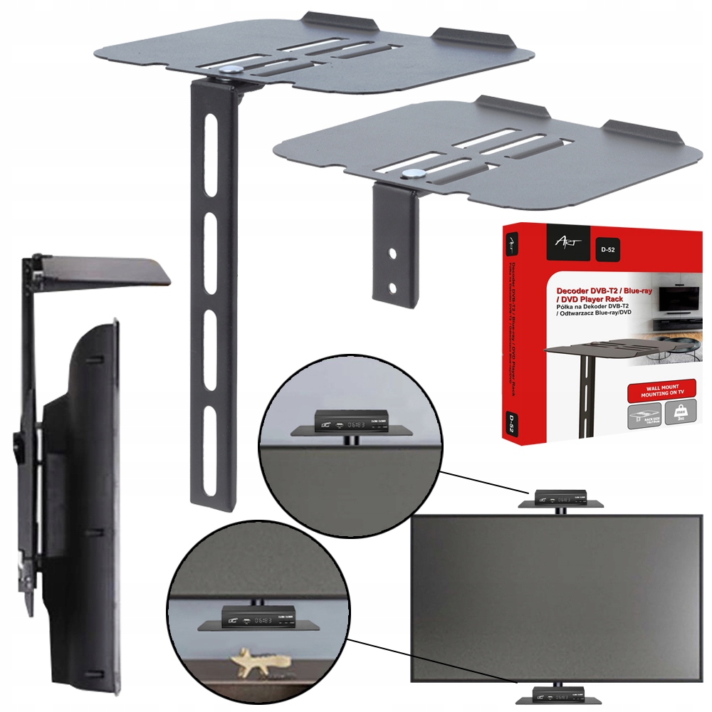 Półka ścienna Art D-52 do dekodera DVB-T2, DVD, maks. obciążenie 3 kg