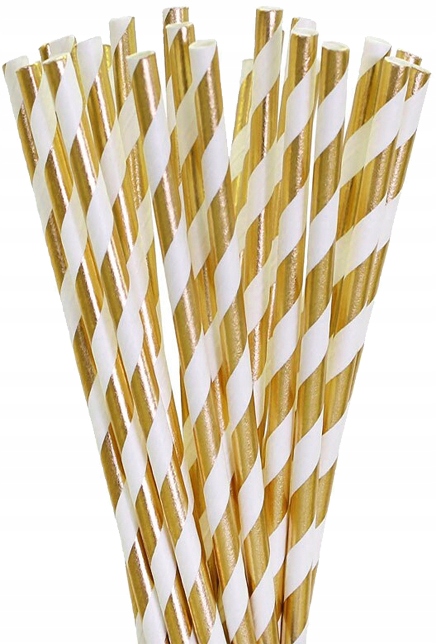 

Słomki białe w złote paski - 19cm - 25szt