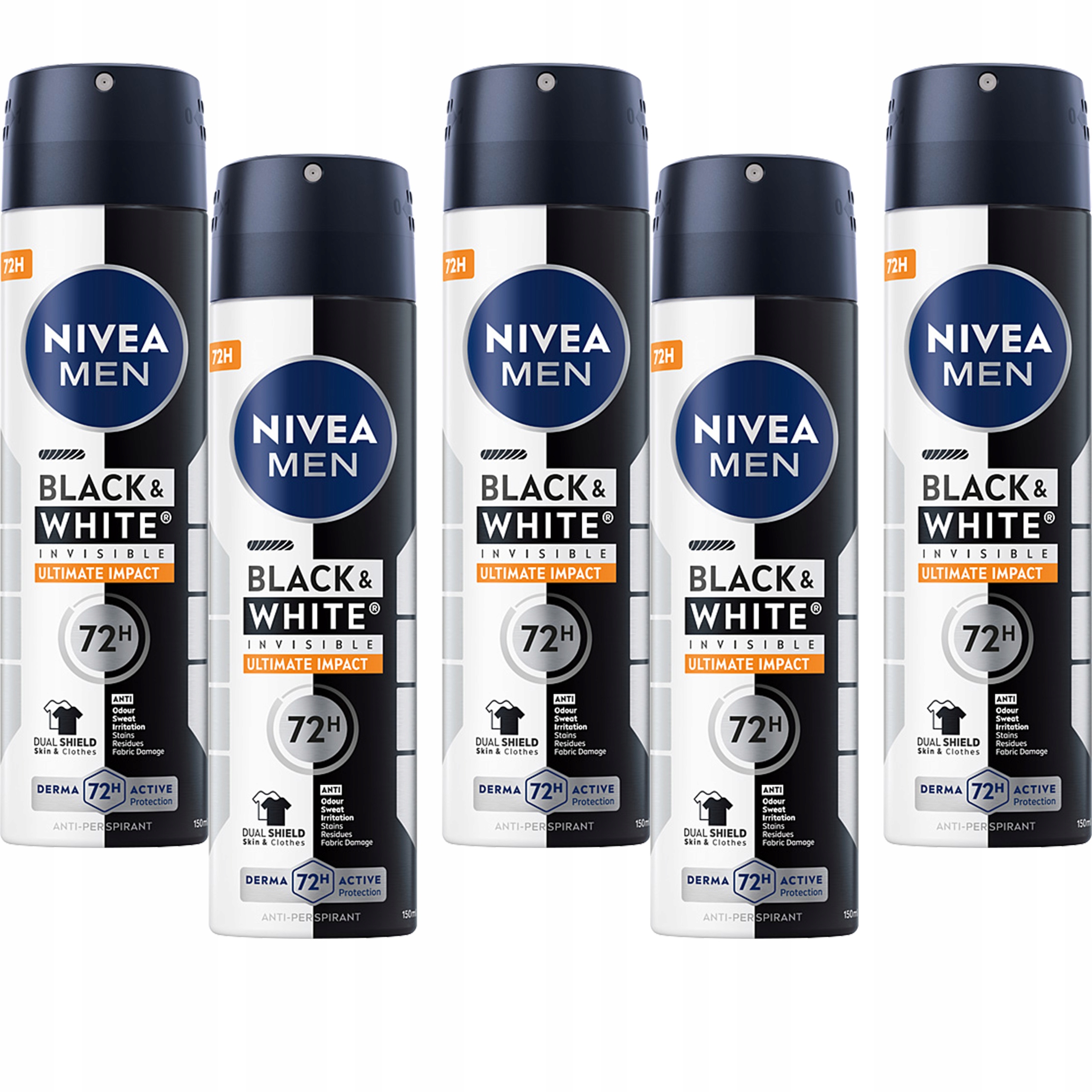 5 x Nivea Men Black&White Ultimate Impact antiperspirant ve spreji 150 ml