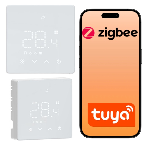Termostat ZigBee bateriový Tuya Bílý pokojový regulátor pro kotle a kamna
