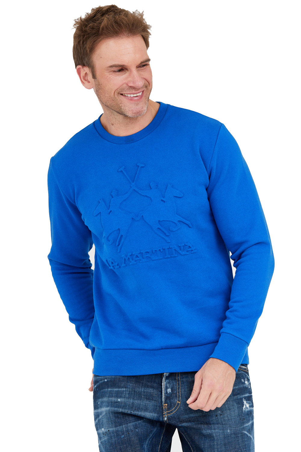 La Martina – Modrá mikina s vyraženým logem velikosti L