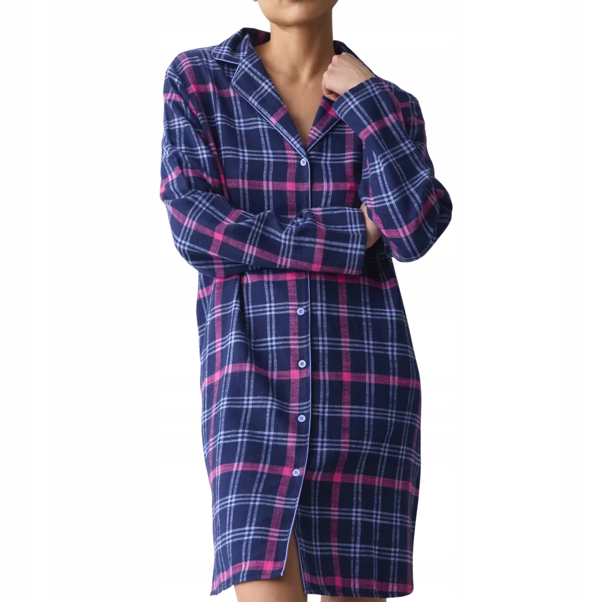 Košile noční s kostkovaným vzorem Triumph Boyfriend Ndw X Checks modrá až ke kolenům 44