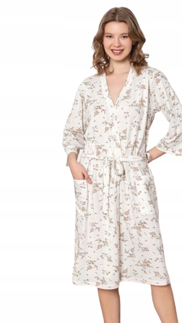 Elegantní Tenký Bavlněný Župan Louka Květiny Provence XL