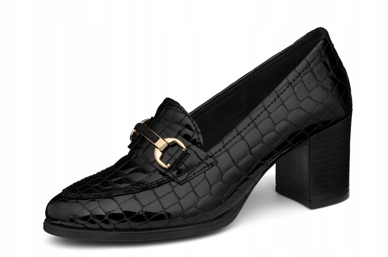 Rieker czarne damskie buty pantofle czółenka lakierowane 39