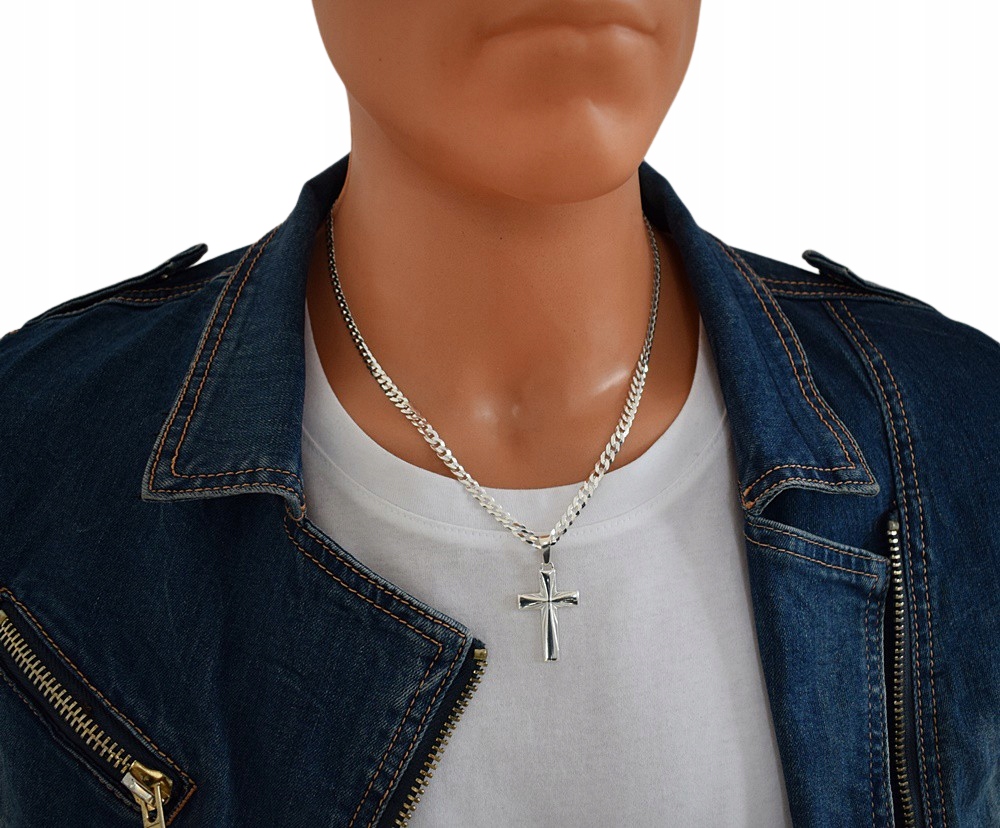 Łańcuszek Męski Srebrny Pancerka 5,00 mm z Krzyżykiem pr 925 Grawer Gratis Materiał srebro