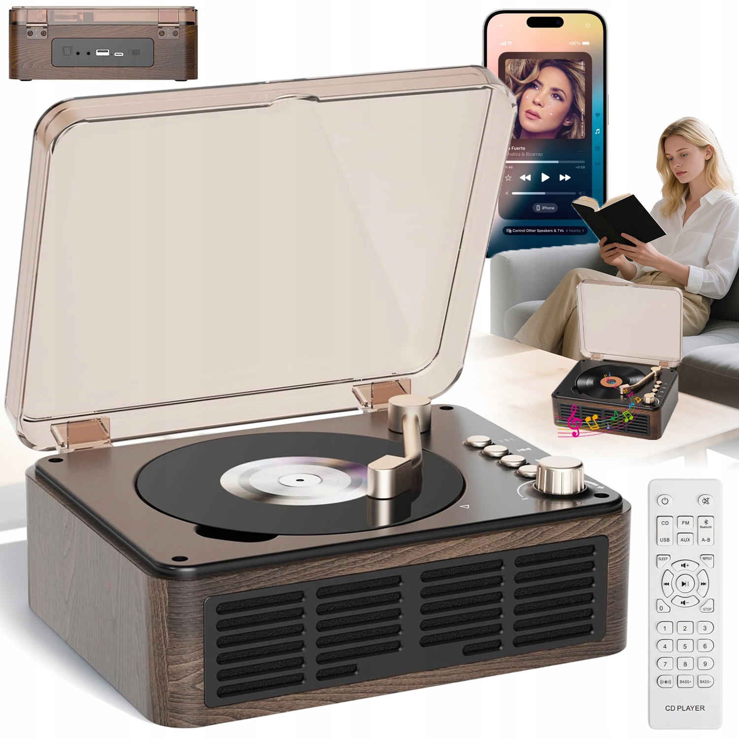 CD Přehrávač S Kazetou Bluetooth Rádio Fm Přenosný Discman MP3 Aux Reproduktory